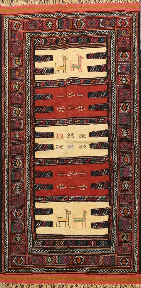 Tribal Sumak Kilim Hand-Woven Persian Area Rug 3x6