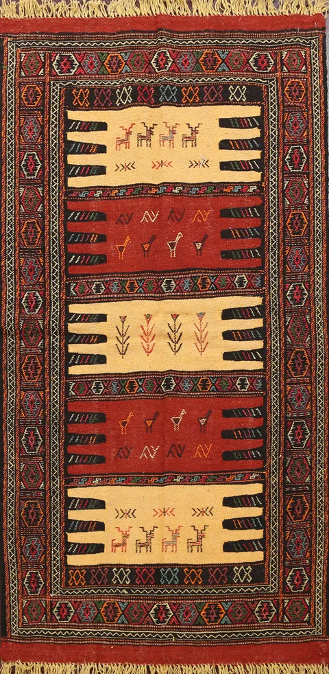 Tribal Sumak Kilim Hand-Woven Persian Area Rug 3x6