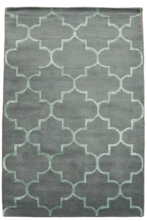 Modern Geometric Trellis Rug in Chic Gray with Aqua Accents 4x6