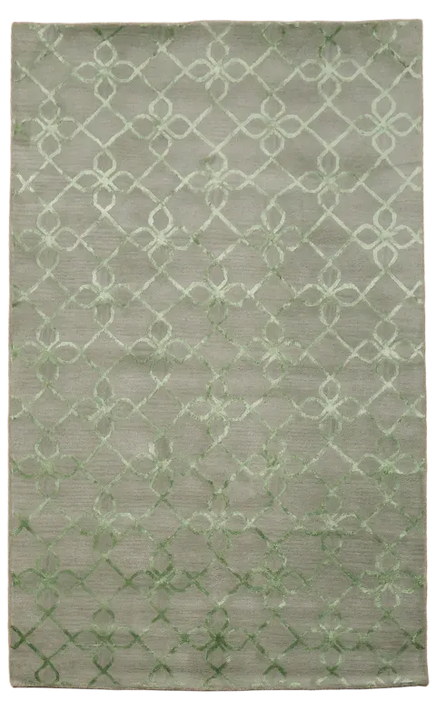 Elegant Sage Green Tufted Rug with Intricate Geometric Patterns 5x8 ft