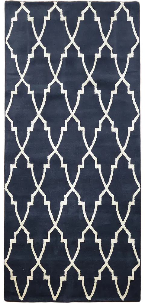 Chic Modern Blue Rug with Bold White Geometric Lines 5x8