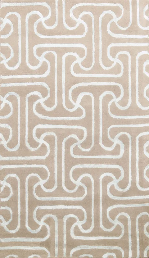 Chic Beige and White Abstract Design Area Rug