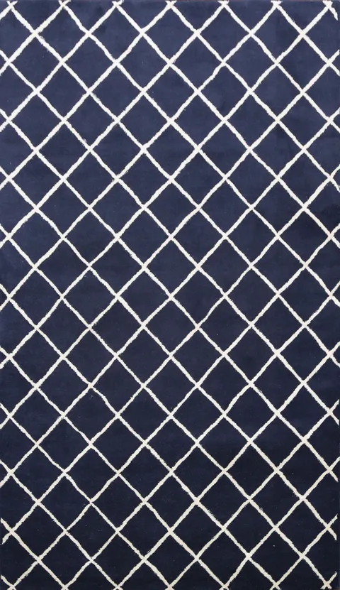 Elegant Navy and White Diamond Patterned Rug for Modern Living 5x8