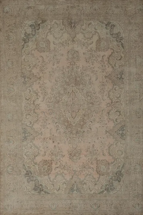 Distressed Muted Pink Tabriz Persian Large Rug 9x13