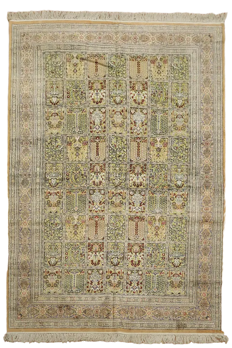 Antique Silk Garden Design Qum Persian Area Rug 6x9
