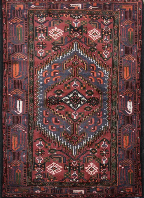 Geometric Tribal Deep Red Hamedan Persian Rug 3x5