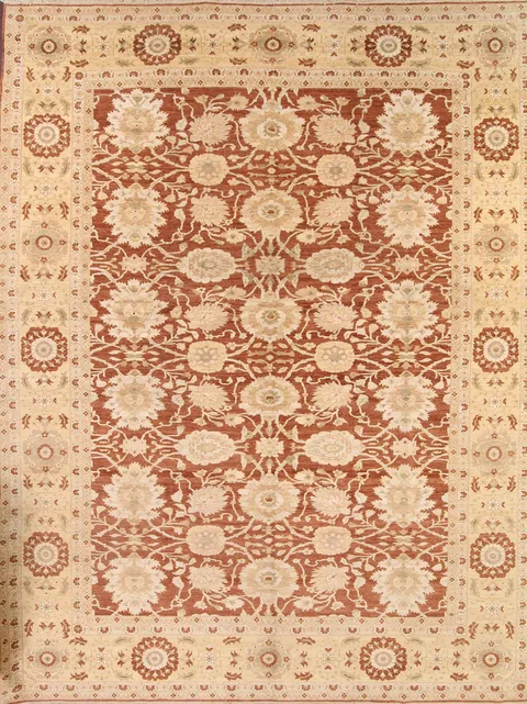 Sophisticated Floral Large Rug in Warm Red and Ivory Tones 13x16