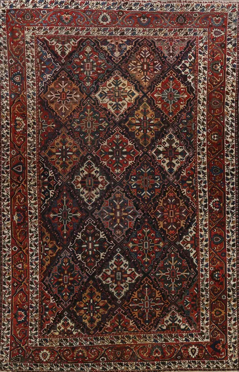 Pre-1900 Antique Vegetable Dye Bakhtiari Persian Rug 11x17