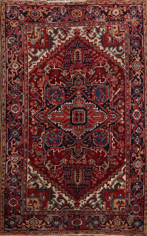 Antique Geometric Heriz Persian Area Rug 5x6
