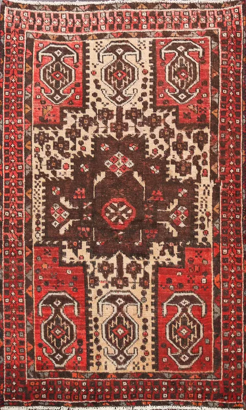 Antique Geometric Hamedan Persian Area Rug 4x6
