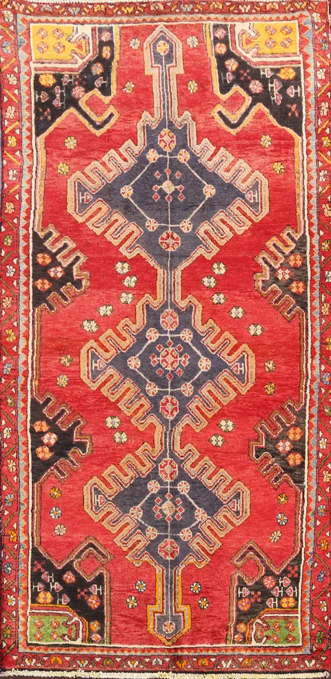 Antique Geometric Bakhtiari Persian Area Rug 4x6