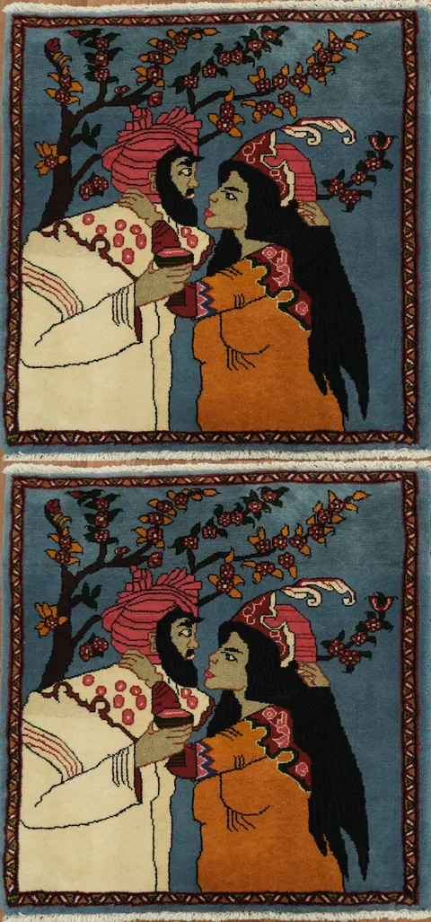 Pair of Persian Artistry Inspired Wool Rug with Rich Cultural Motifs 2x2