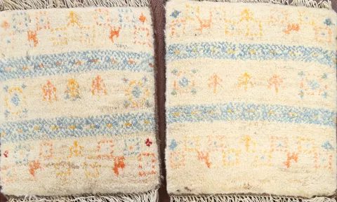Set of 2 Tribal Gabbeh Persian Area Rugs 1x1 Square