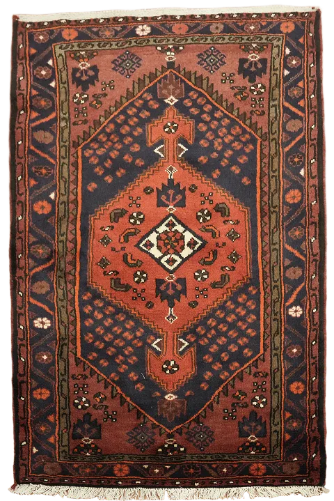 Traditional Red and Navy Hamedan Persian Tribal Rug 3x5 ft