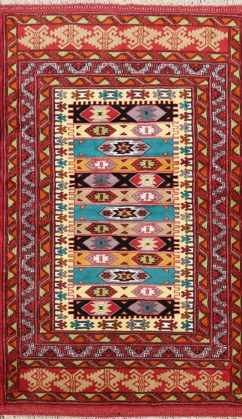 Tribal Turkoman Persian Area Rug 4x5