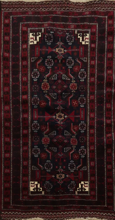 Handcrafted Balouch Afghan Rug 3x6 with Elegant Border Design