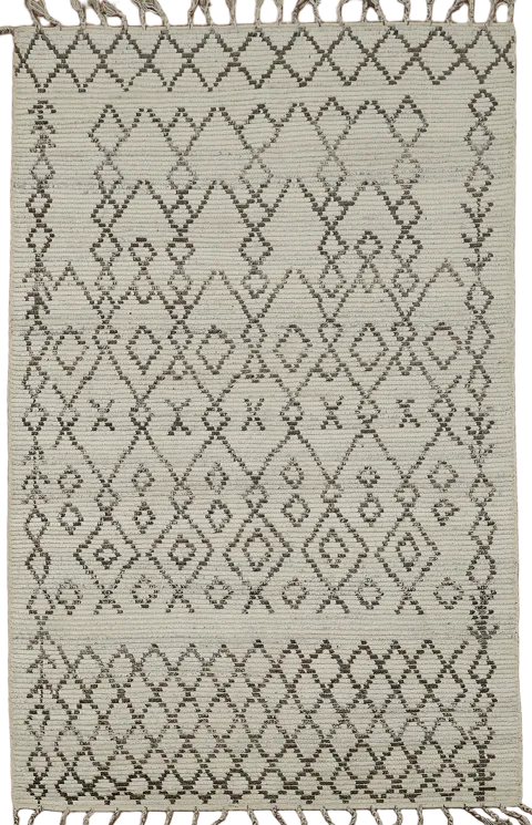Boho Chic: Ivory and Brown Textured Lattice Wool Rug 5x8