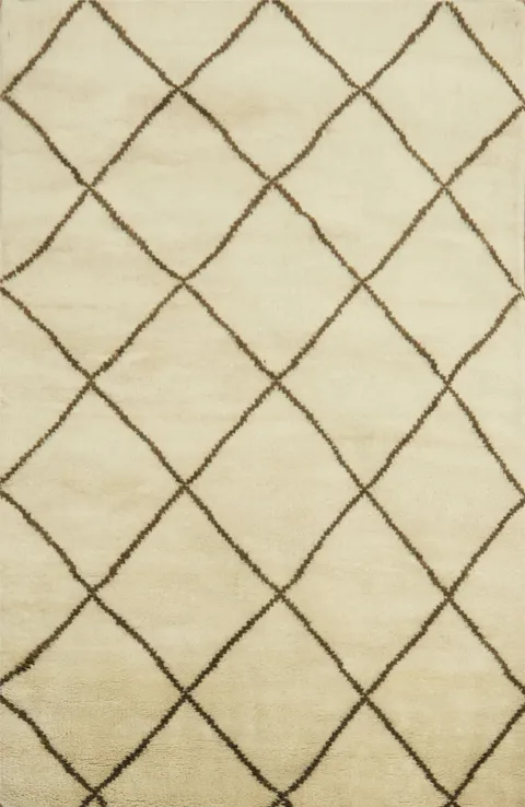Traditional Berber-Style Ivory Moroccan Rug with Chic Lattice Design 4x6