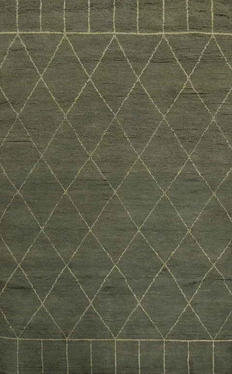 Green Trellis Wool Moroccan Oriental Area Rug 5x8