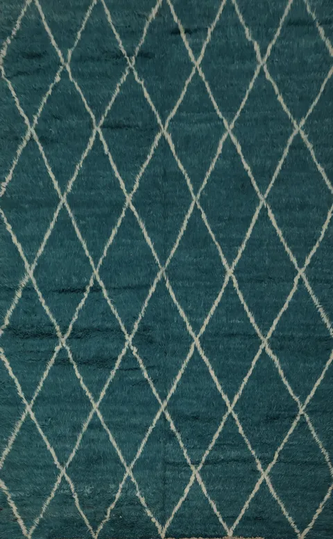 Sophisticated Teal Diamond Moroccan Area Rug 7x10 for Elegant Interiors