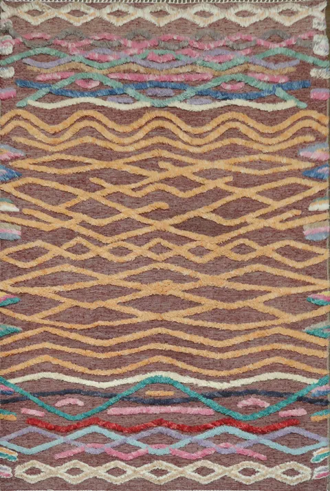 Vibrant Waves and Zigzag Motif on a Contemporary Rug 7x10