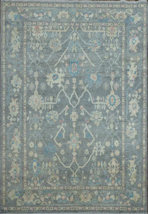 Sophisticated Floral Oushak Turkish Rug in Soft Gray for Timeless Home Decor 6x9