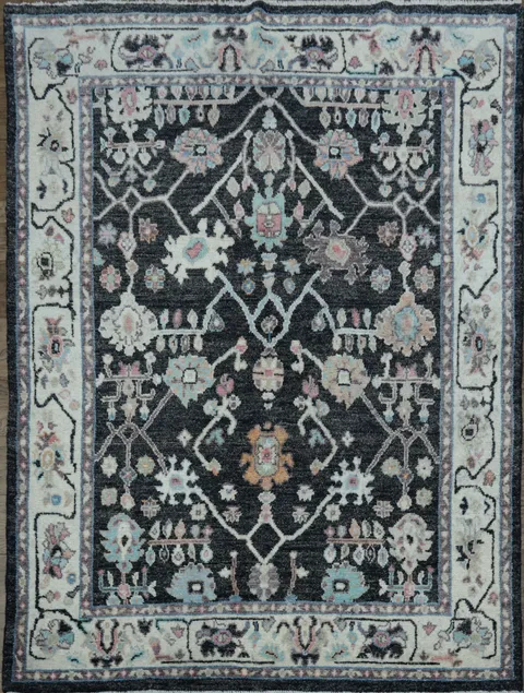 Black Floral Oushak Oriental Area Rug 5x6