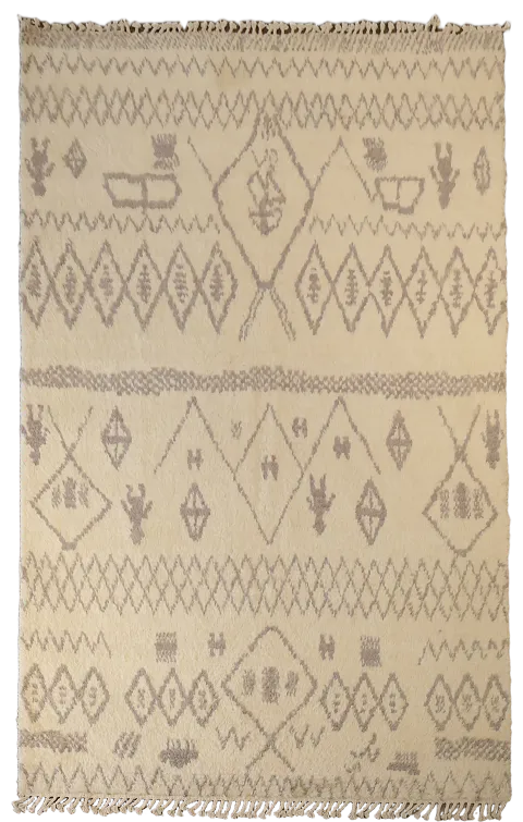 Elegant Beige and Brown Tribal Motif Moroccan rug 6x9