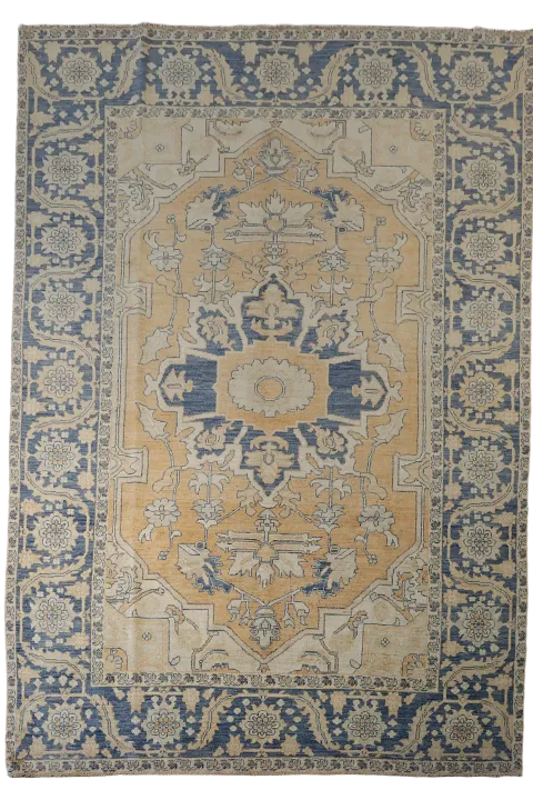 Antique-Style Rug Heriz Serapi Muted Color Living Room Rug 7x11 ft