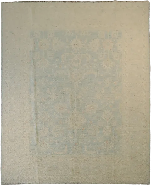 Graceful Oushak Turkish Cream Blue Rug Adding Tranquil Vibes to Your Space 8'x10'