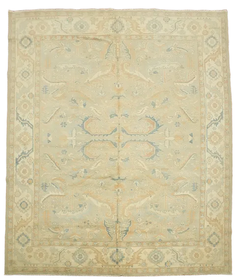 Elegant Traditional Oushak Turkish Rug in Soft Earthy Tones with Ornate Design 8x10 ft