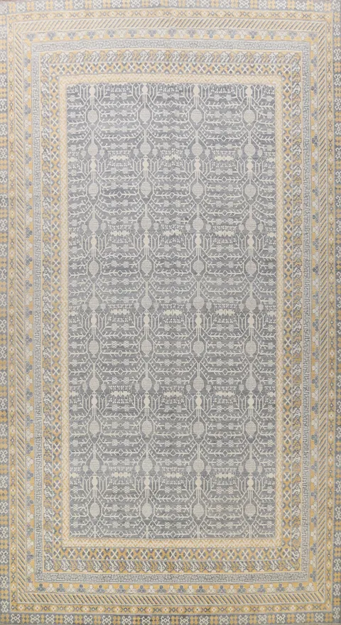 Gray and Gold Intricate Design Large Rug 12x18