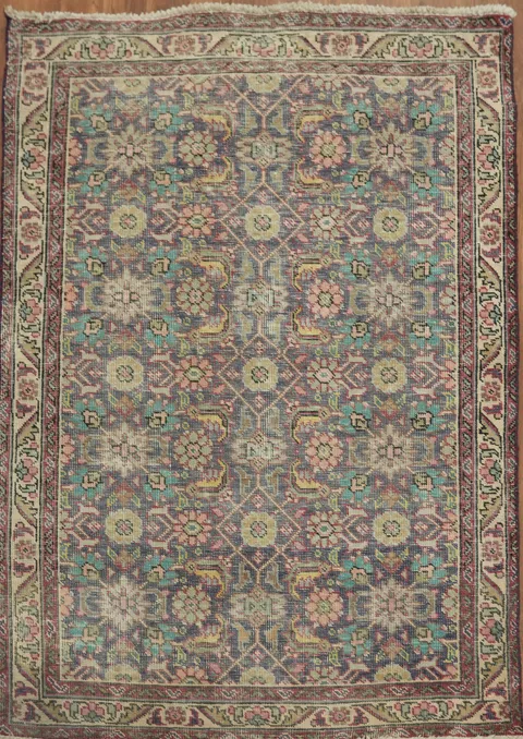 Geometric  Distressed Tabriz Persian Rug 3x5