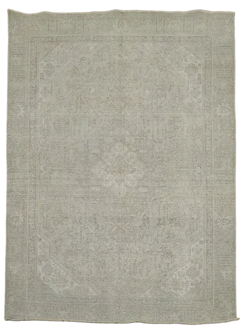 Muted Distressed Geometric Tabriz Persian Area Rug 7x10