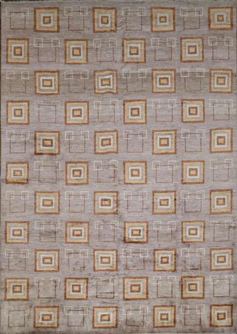 Artistic Mauve Brown Square Pattern Modern Style Gabbeh Area Rug 10x14