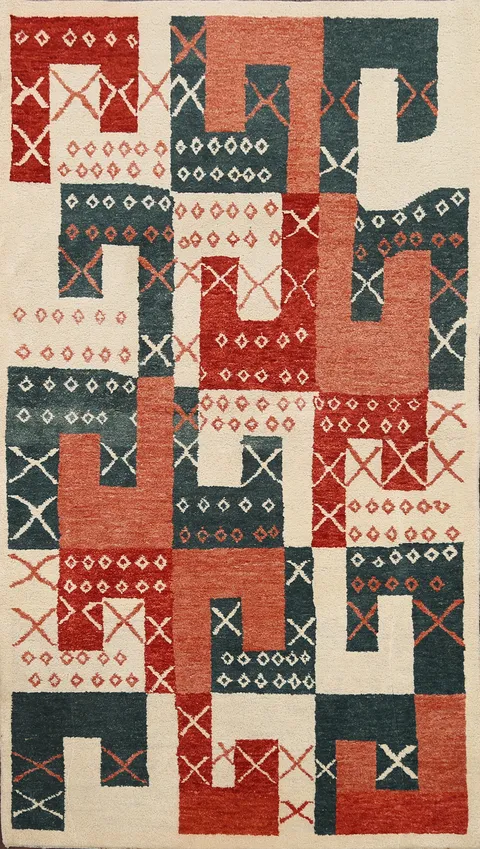 Geometric Gabbeh Persian Area Rug 4x7