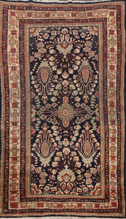 Antique Vegetable Dye Mahal Sarouk Persian Area Rug 4x7