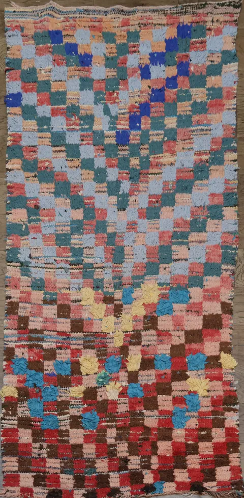 Antique Checkered Moroccan Oriental Area Rug 4x7