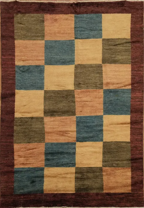 Modern Checkered Gabbeh Kashkoli Oriental Area Rug 6x8