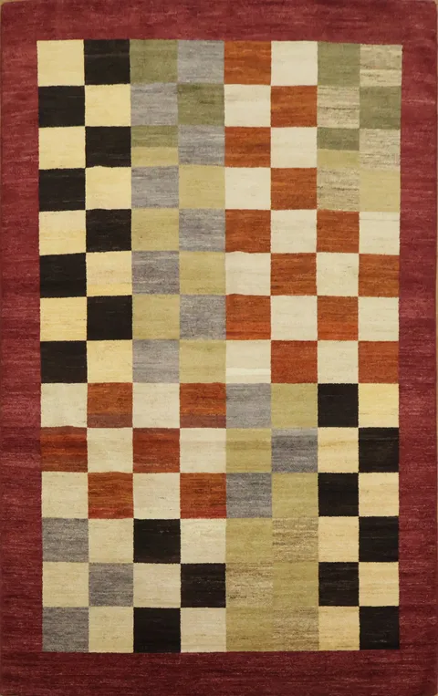Modern Checkered Gabbeh Kashkoli Oriental Area Rug 6x10