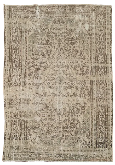 Distressed Geometric Hamedan Persian Area Rug 7x9
