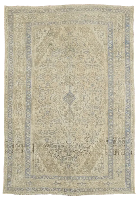 Vintage Beige and Blue Hamedan Persian Traditional Rug 7x10 ft