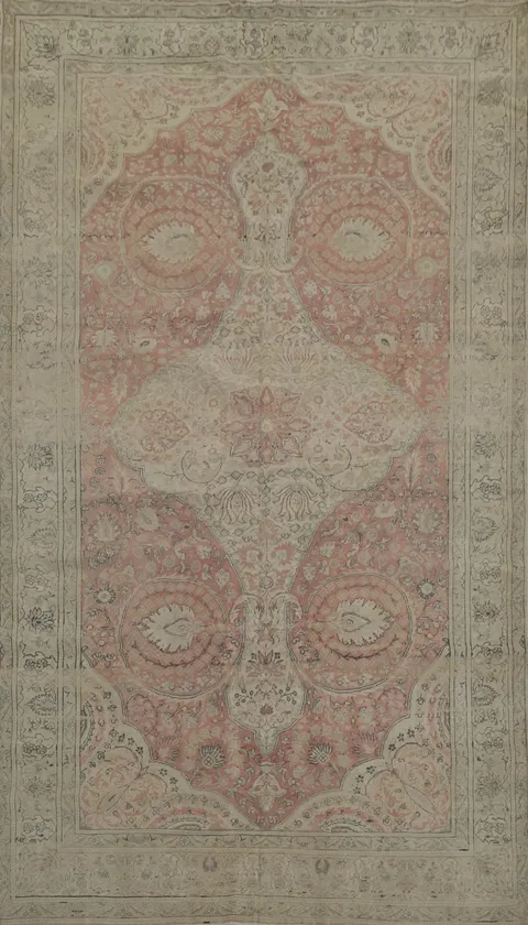 Classic Beige and Pink Rug with Symmetrical Patterns 6x10