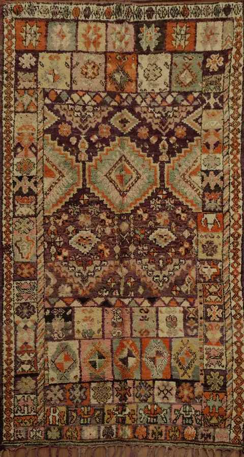Lush Moroccan Area Rug 6x11 with Detailed Symmetrical Motifs and Colors