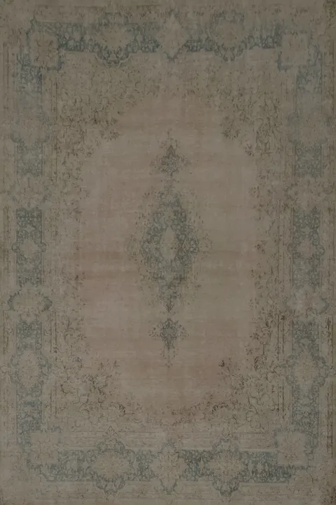 Distressed Muted Pink and Blue Kerman Persian Area Rug 10x13