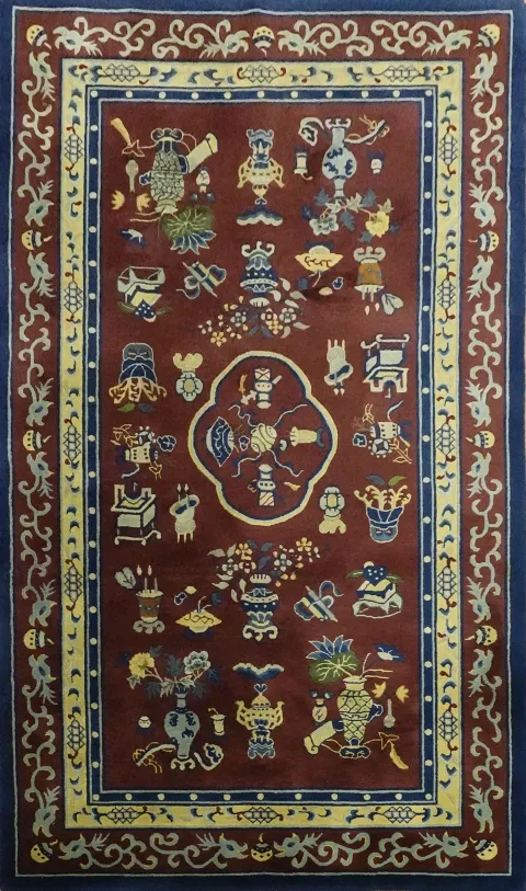 Cultural Heritage Art Deco Chinese Rug with Detailed Embroidered Symbols 5x8