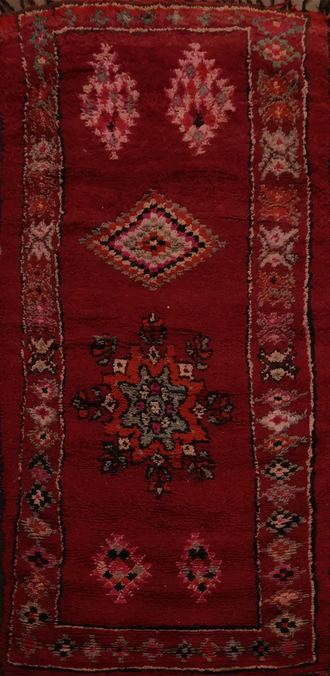 Deep Red Moroccan Area Rug 5x10 with Exquisite Handmade Ornaments