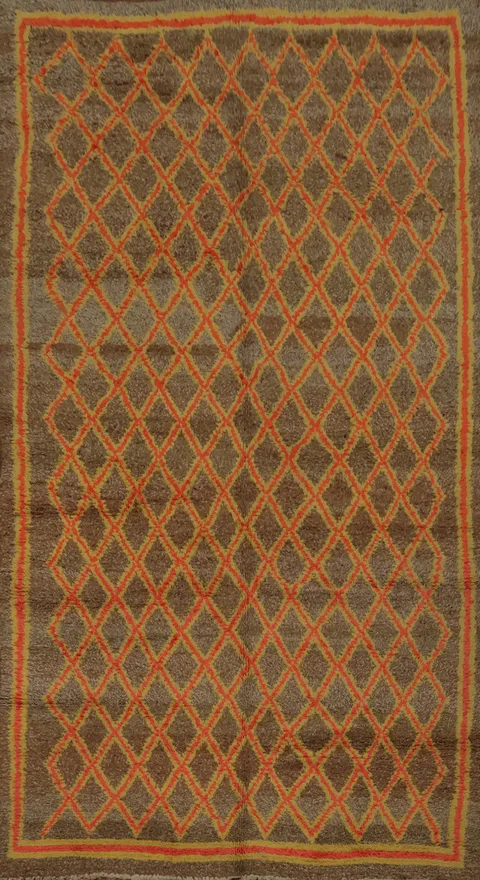 Brown Moroccan Area Rug 6x11 with Orange Geometric Pattern
