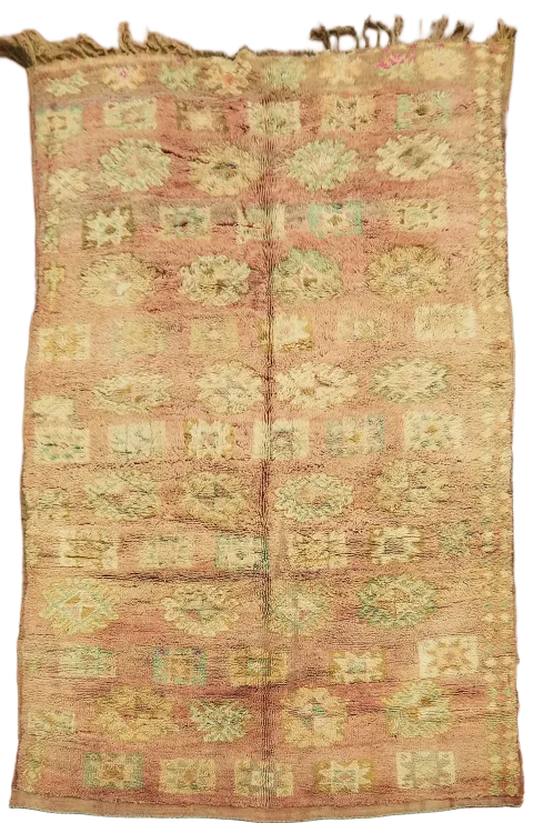 Antique Distressed Pink-Patterned Moroccan Tribal Nomad Rug 6'x9'
