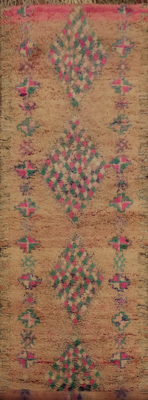 Vibrant Diamond Moroccan Runner Rug 5x15 with Soft Earthy Tones